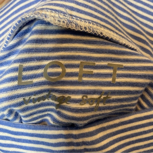 Loft Blue Striped Off-Shoulder Top with lace detail size medium - Picture 3 of 6